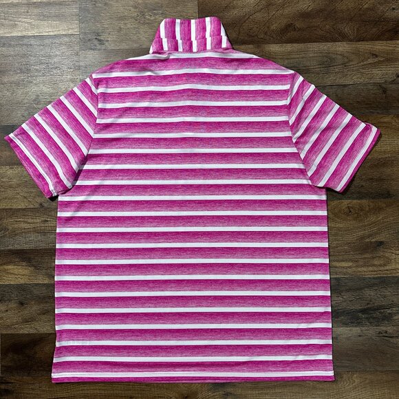 NWOT Adidas Two Color Striped Golf Polo Shirt Mens 2XL Fuchsia White - Picture 2 of 4